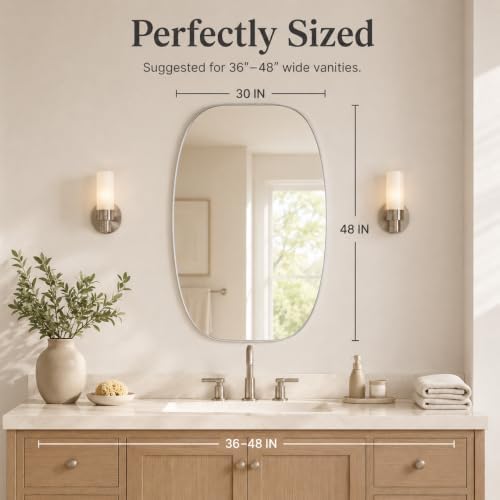 USHOWER Silver Oval Bathroom Mirror 30x48 Inch