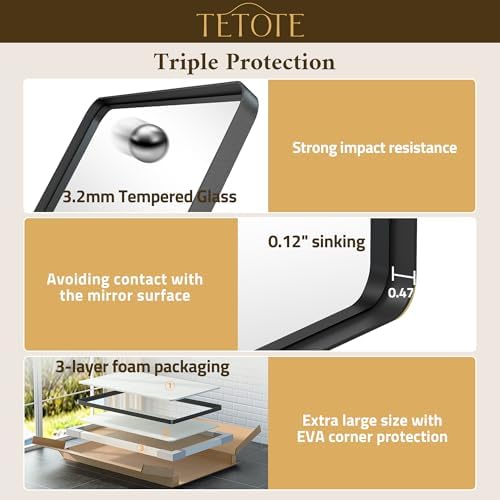 TETOTE Black Bathroom Mirror 24 x 32 Matte Black Metal Framed Vanity Mirror, Tempered Glass, Wall Mounted for Bathroom, Entryway, Bedroom, Living Room(Horizontal/Vertical)
