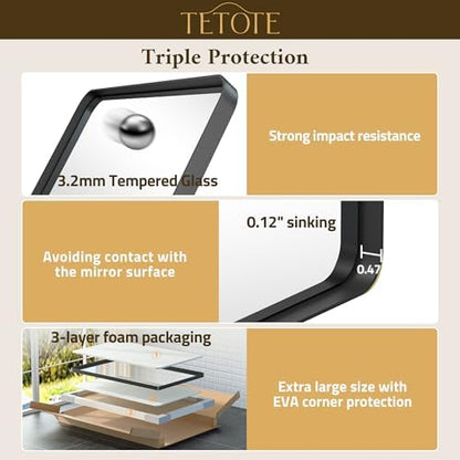 TETOTE Black Bathroom Mirror 24 x 32 Matte Black Metal Framed Vanity Mirror, Tempered Glass, Wall Mounted for Bathroom, Entryway, Bedroom, Living Room(Horizontal/Vertical)