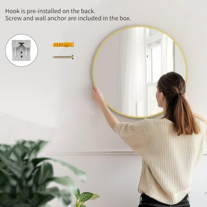 Sunniry Small Round Mirror, 16 inch Gold Circle Mirror, Brushed Metal Frame