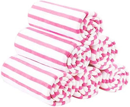 JML Microfiber Beach Towels Set of 6, 27" x 55", Cabana Stripe Pink