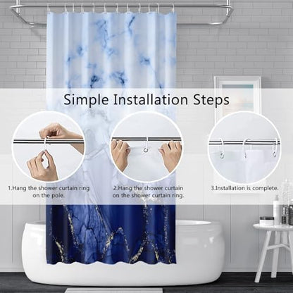 Navy Blue Marble Waterproof Bathroom Shower Curtain 65x72 inches