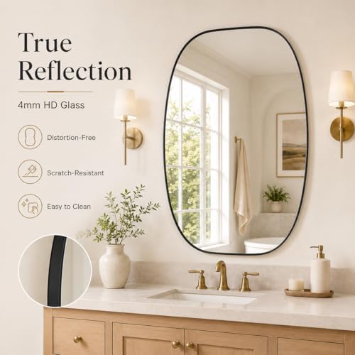USHOWER Black Oval Bathroom Mirror 30x40 Inch
