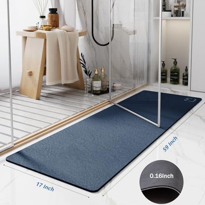 Extra Long Bathroom Runner Large Stone Bath Mats for Bathroom,17"x59"Navy