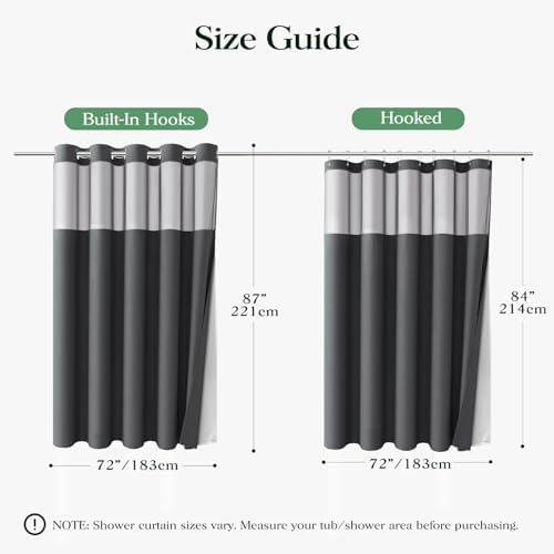 Dynamene Charcoal Grey Hook Free Waffle Shower Curtain & Snap Liner,72x87