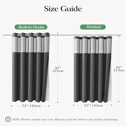 Dynamene Charcoal Grey Hook Free Waffle Shower Curtain & Snap Liner,72x87