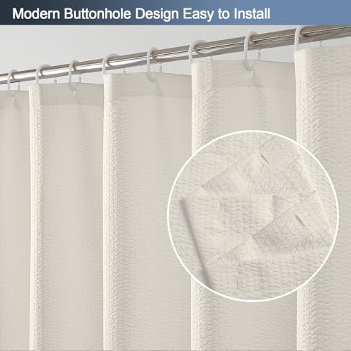 OWENIE Cream Shower Curtain for Bathroom 84 Inches Eatra Long, Elegant 3D Embossed Textured Cloth Waffle Shower Curtain, Modern Luxury Hotel Style, Water Repellent, Machine Washable, 72X84, Cream