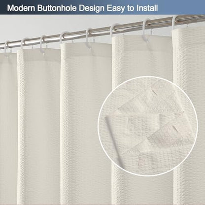 OWENIE Cream Shower Curtain for Bathroom 84 Inches Eatra Long, Elegant 3D Embossed Textured Cloth Waffle Shower Curtain, Modern Luxury Hotel Style, Water Repellent, Machine Washable, 72X84, Cream