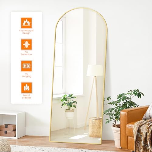 Arched Full Length Mirror, 70"x24" Standing Body Mirror for Wall, Gold