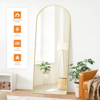 Arched Full Length Mirror, 70"x24" Standing Body Mirror for Wall, Gold