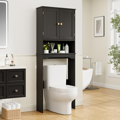 RRX Over The Toilet Storage Cabinet, Bathroom Above Organizer (Black)