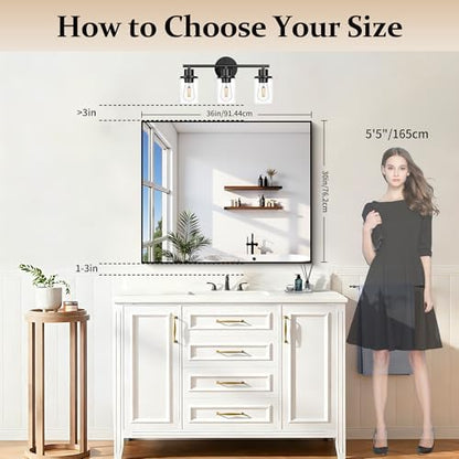 COFENY Black Bathroom Mirror for Wall, 30x36 Inch Rectangle With Metal Frame, Modern Vanity for Bathroom Living Room, Entryway Hangs Horizontal or Vertical