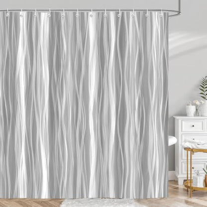 Moonslim Grey Ombre Shower Curtain, Modern Wavy Abstract Gray Striped Line Bathroom Curtain, Waterproof Fabric Bath Decor, 72 x 78 Inch