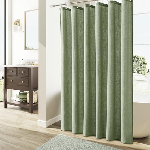 Naturoom Linen Shower Curtain 84 Inch Long for Bathroom Sage Green 1 Panel