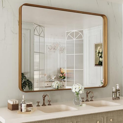 LOAAO 40X24 Inch Bathroom Mirror with Wood Grain Colored Metal Frame