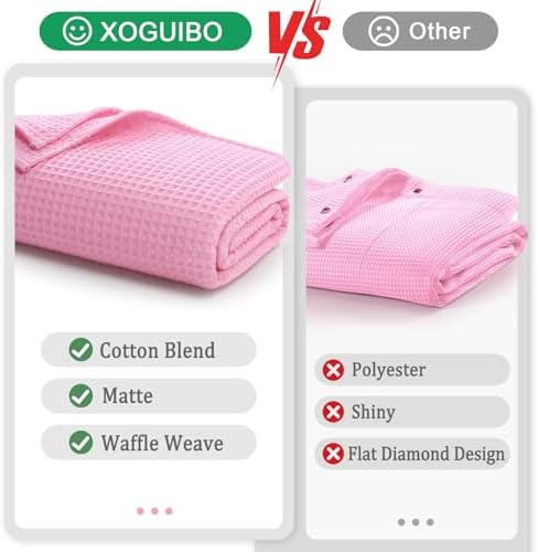 Waffle Weave Shower Curtain Heavyweight Cotton Fabric Pink 72Wx72L