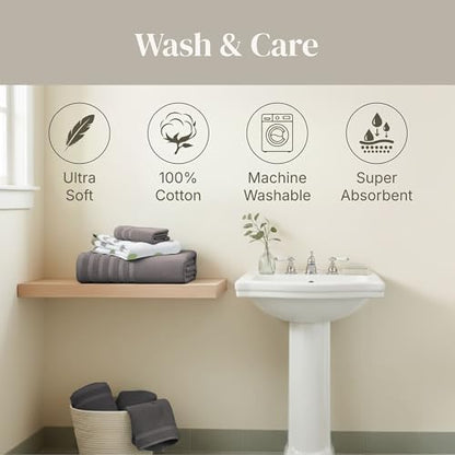 Modern Threads 6 Piece Bath Towel Set – Bathroom Set with 2 Bath Towels, 2 Hand Towels, and 2 Wash Cloths – 100% Cotton, Super Absorbent & Extra Soft – Reversible Natural Vine (Gray)