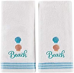 SKL Home South Seas Hand Towel Set-2pc, Coastal Embroidery, White