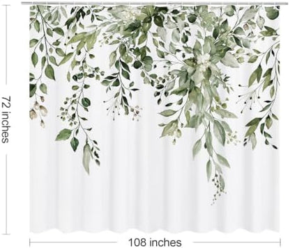 Gibelle Olive Green Eucalyptus Shower Curtain, Floral Print, 108x72