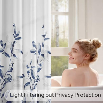 HOMEIDEAS Blue and White Botanical Shower Curtain 71×74 Inches