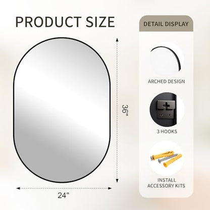 Oval Bathroom Mirror for Over Sink, 24"x36" Vanity Mirror for Wall, Black