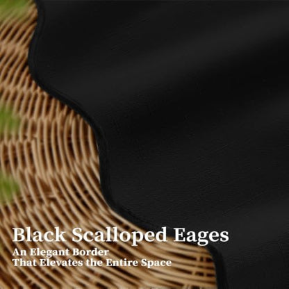 BTTN Boho Scalloped Linen Textured Cloth Shower Curtain Set, 72x84, Black