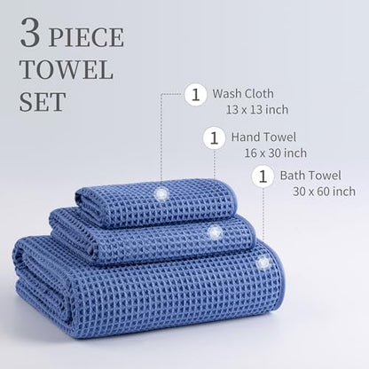 MICROFI New Microfiber Waffle Bath Towels, 3 Pieces, Oversized, Soft, Absorbent, Fast Drying, Lint Free, Includes Bath, Face and Hand Towels 430 GSM