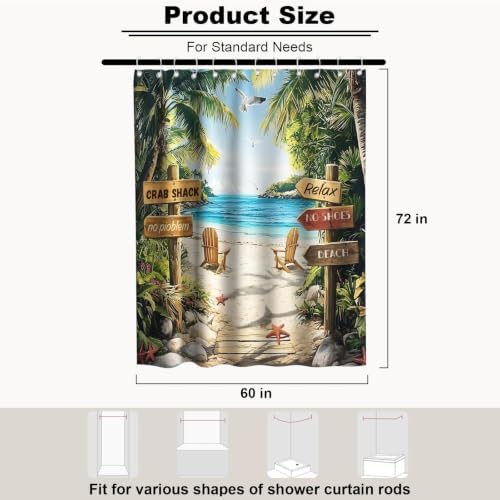 Luxury Summer Beach Shower Curtain Modern Coastal Tropical Palm Tree Pretty