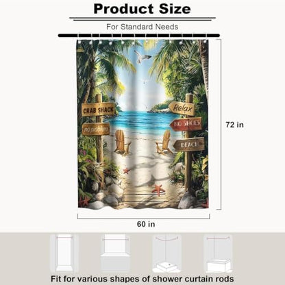 Luxury Summer Beach Shower Curtain Modern Coastal Tropical Palm Tree Pretty
