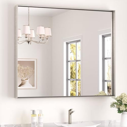 Keonjinn 42x36 Inch Nickel Bathroom Mirror for Over Sink, Rectangular