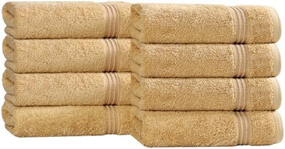 Superior Egyptian Cotton 8-Piece Hand Towel Set, Towel Basics For Quick Dry, Absorbent Small Towels, Facial, Spa, Kitchen, Bathroom Essentials, Apartment, Guest Bath, Soft, Washcloth, Gold