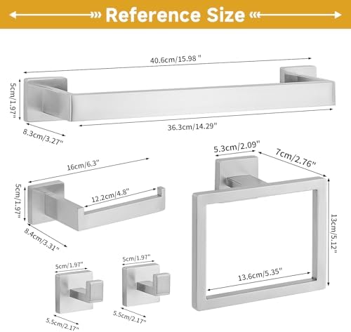 5 Piece Bathroom Towel Bar Set - SUS304 Stainless Steel Brushed Nickel Bath Towel Holder, 16 Inch Towel Racks for Bathroom Wall Mounted, Bathroom Hardware Accessories Set