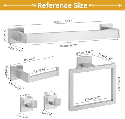 5 Piece Bathroom Towel Bar Set - SUS304 Stainless Steel Brushed Nickel Bath Towel Holder, 16 Inch Towel Racks for Bathroom Wall Mounted, Bathroom Hardware Accessories Set