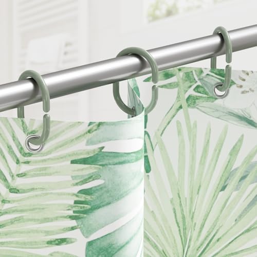 Amazer Shower Curtain Hooks Rings, 24 Pcs Shower Curtain Rings, Plastic Shower Curtain Hooks for Bathroom Shower Rod, Sage Green Shower Hooks for Shower Curtain