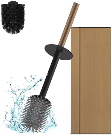 BGL Toilet Brush with Holder for Bathroom Matte Brushed Brass Aluminium Standing for Bathroom Toilet Bowl Cleaner Brush and Holder Set, Square Design
