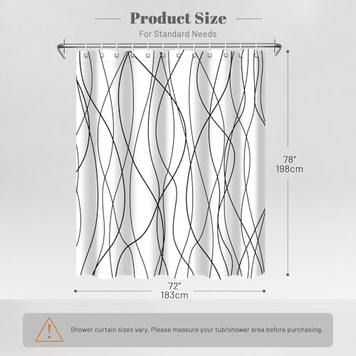 Striped Shower Curtain for Bathroom, White Black, 72" W x 78" L