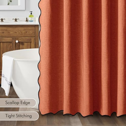 MIULEE 72"x84" Extra Long Scalloped Linen Shower Curtain Burnt Orange