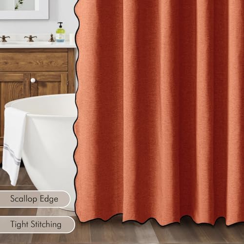 MIULEE Burnt Orange Scalloped Linen Shower Curtain 72x72 Inches