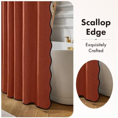 ANRODUO Burnt Orange Scalloped Linen Textured Shower Curtain, W72 x L108