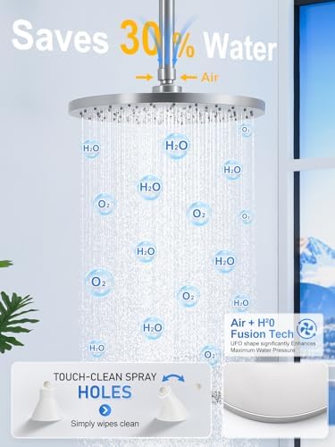 Woindo Shower Faucet Set 10" Rain Shower Head/8'' Side Shower Head and 3 Setting Handheld Ceiling Mount 3 Push Button Diverter Complete Rainfall Round Shower System Included Valve Trim Kit