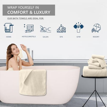 8 Piece Bathroom Towel Set |2 Oversized Bath Towels,2 Hand Towels,4 Washcloths| 600GSM Soft Large Bath Sheet Luxury Premium Microfibers Towel Highly Absorbent Quick Dry Hotel Towel Collection,Beige