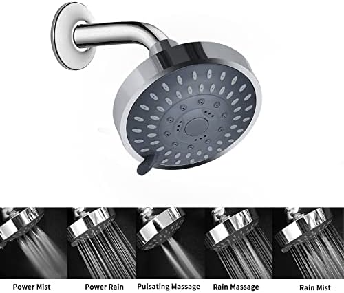 AISOSO High Pressure Rain Shower Head 5 Modes Showerhead 4.1 Inch Chrome