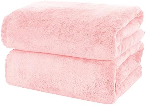 MOONQUEEN 2 Pack Premium Bath Towel Set - Quick Drying - Microfiber Coral Velvet Highly Absorbent Towels - Multipurpose Use as Bath Fitness, Bathroom, Shower, Sports, Yoga Towel (Pink)