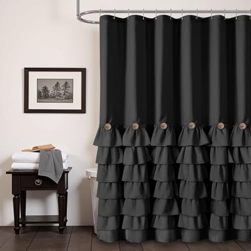 Ruffle Farmhouse Shower Curtain, Black Vintage Shower Curtains for Bathroom Fabric Cute Rustic Cloth, 72" W X 78" L Inch