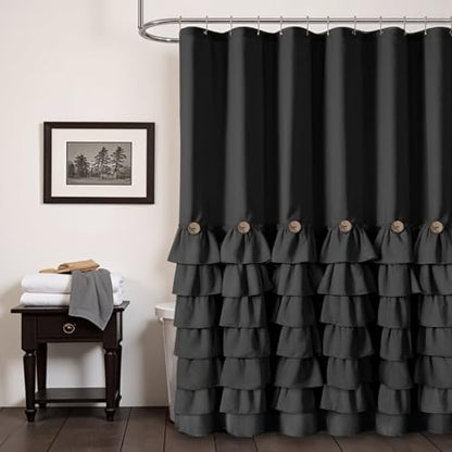 Ruffle Farmhouse Shower Curtain, Black Vintage Shower Curtains for Bathroom Fabric Cute Rustic Cloth, 72" W X 78" L Inch