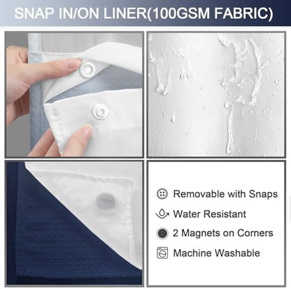 No Hook Shower Curtain with Liner Set Hotel Waffle Ombre Blue 72W X 75L