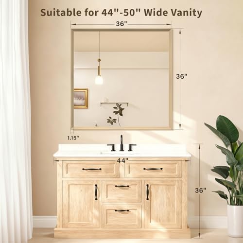 Oak Wood Effect Framed Wall Mirror, 36x36 Rectangle Mirror