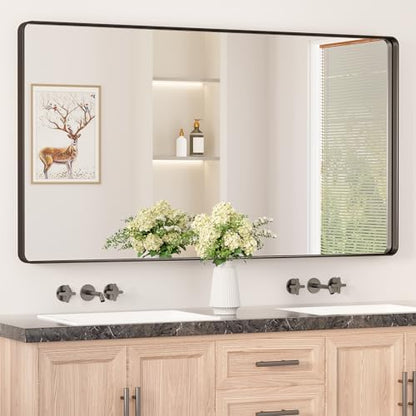 Keonjinn 55 x 30 Inch Black Bathroom Mirror, Tempered Glass Vanity Mirror