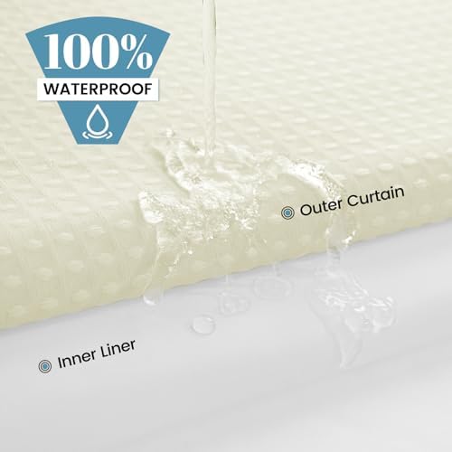 SORTTO No Hook Waffle Shower Curtain with Snap in Liner Set, 71x74, Ivory