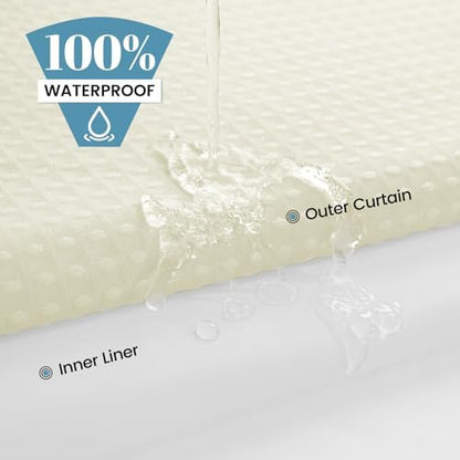 SORTTO No Hook Waffle Shower Curtain with Snap in Liner Set, 71x74, Ivory